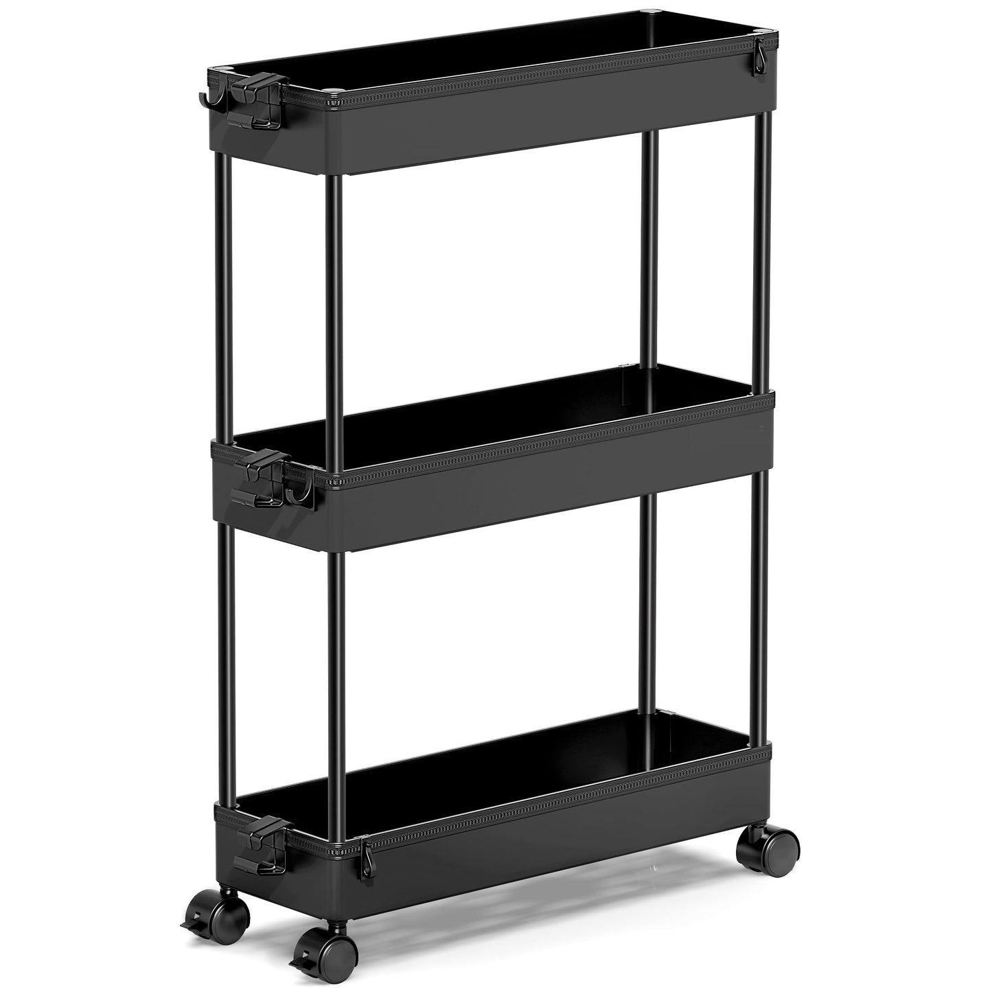 SPACEKEEPER Slim Rolling Storage Cart, Laundry Room Organization, 3 Tier Mobile Utility Shelving Unit Bathroom Organizer Storage for Kitchen, Narrow Places(Black)