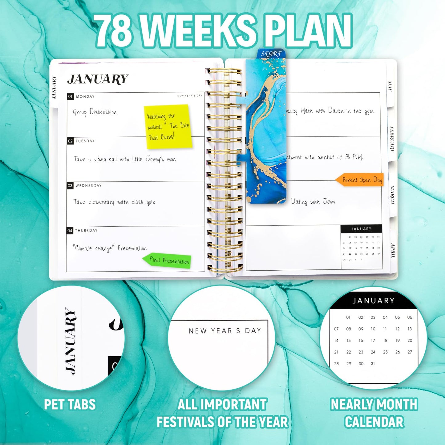 Montcool Planner 2024-2025 7.9" x 9.8", Large 18 Months Daily Weekly Monthly Planner Yearly Agenda Jan. 2024–Jun. 2025, Page Tabs, Separator Page, Pocket Folder, Bookmark, Sticky Note Set