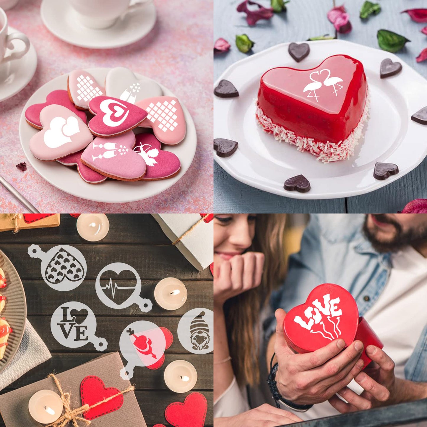 JULBEAR Valentine's Day Cookie Stencils, 36 Pieces Reusable Cookie Coffee Decorating Stencils Templates Mold Tools for Cookies Baking Painting Dessert Coffee Decoration DIY Valentines Party Decor