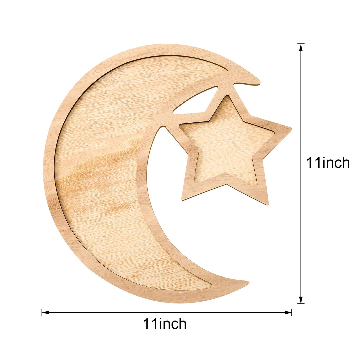 WILLBOND 2 Sets Ramadan Wood Tray Moon Wooden Star Tableware Eid Mubarak Party Serving Tableware for Breakfast Dinner Dessert Pastry Display Holder Decoration Ornament