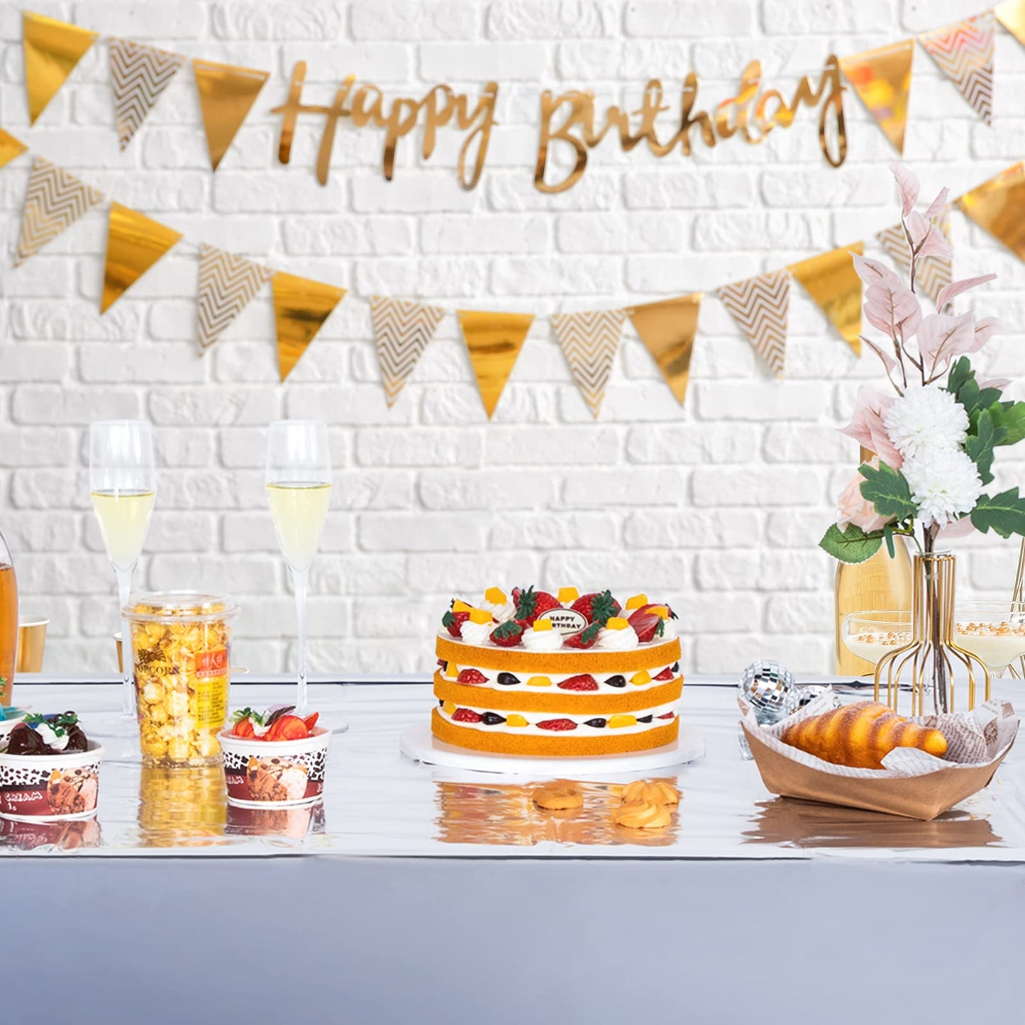 Foil Party Rectangular Table Covers Table Cloth 54 x 108 Inch Shiny Plastic Waterproof Tablecloth Party Table Cover for Wedding Anniversary Engagement Party (Silver, 3 Pieces)