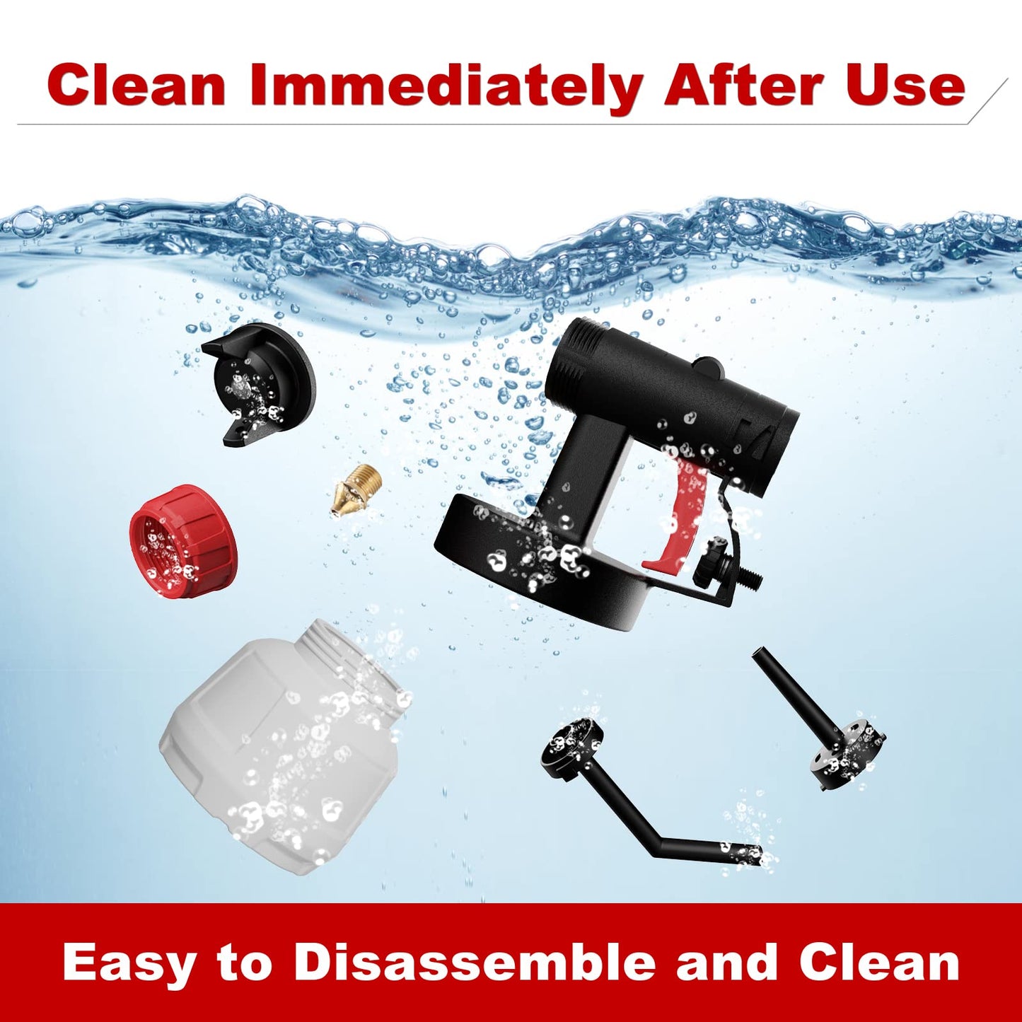 BUENDIO Paint Sprayer, 700W High Power, 5 Copper Nozzles & 3 Patterns, Easy to Clean, HVLP Spray Gun for Furniture, Cabinets, Fence, Garden Chairs, Walls, DIY Works etc. TPX01 Red