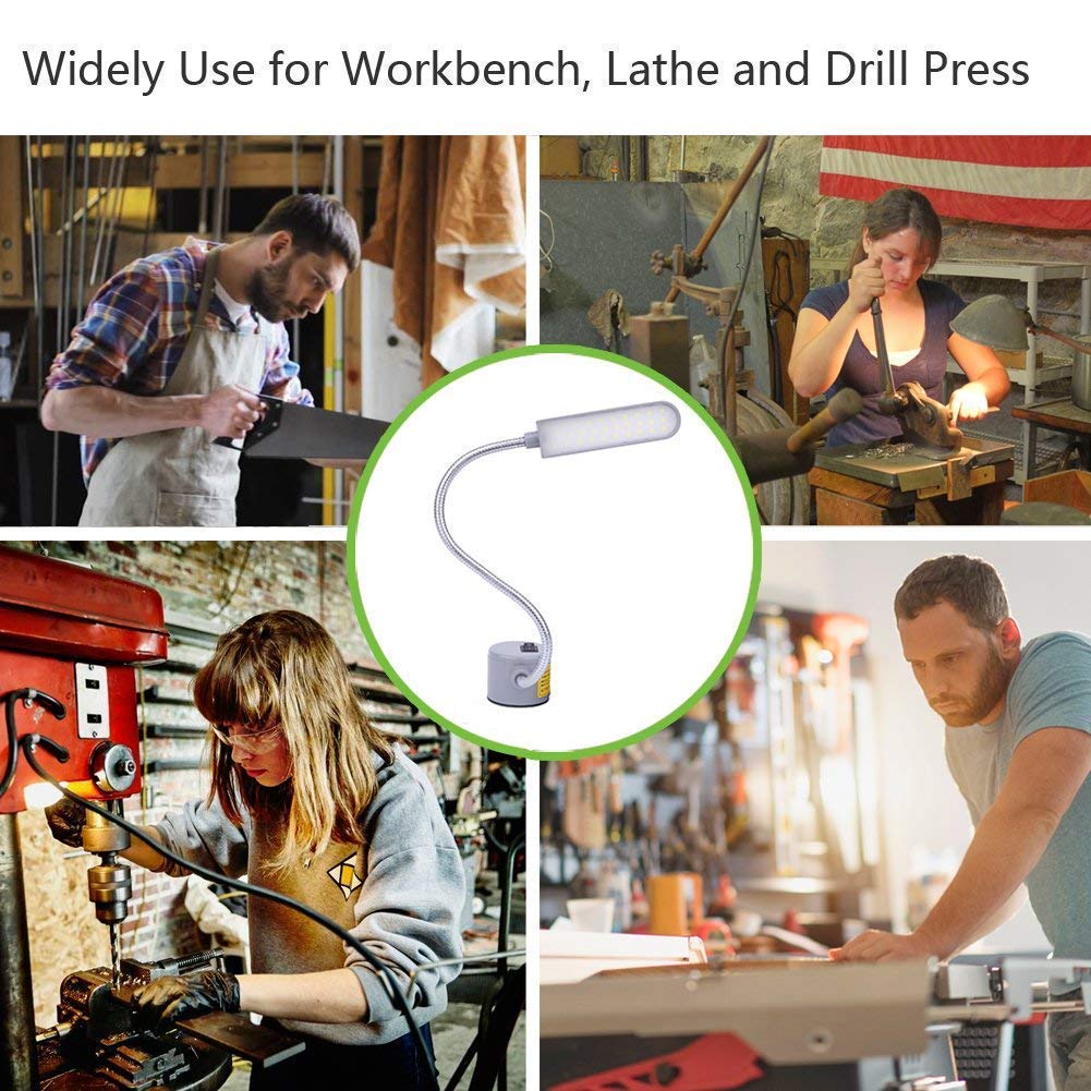 EVISWIY Sewing Machine Light LED Lighting (30LEDs) 6 Watt Multifunctional Flexible Gooseneck Arm Work Lamp with Magnetic Mounting Base for Workbench Lathe Drill Press 2 Pack
