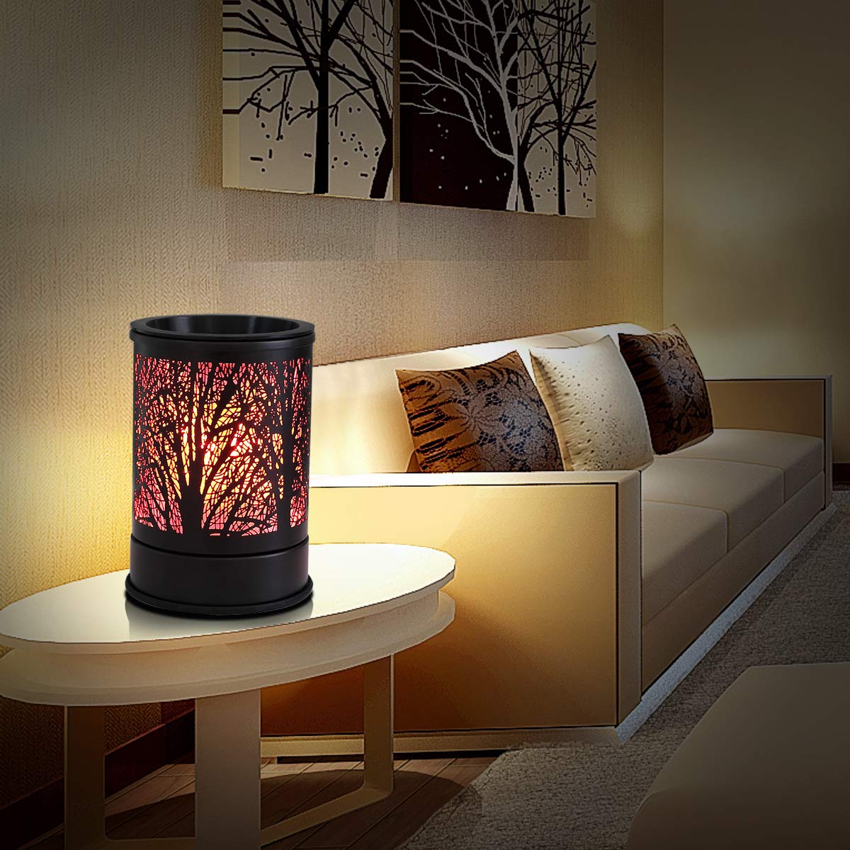 Enaroma Fragrance Wax Melts Warmer with 7 Colors LED Changing Light Classic Black Forest Design Scent Oil Candle Warmer