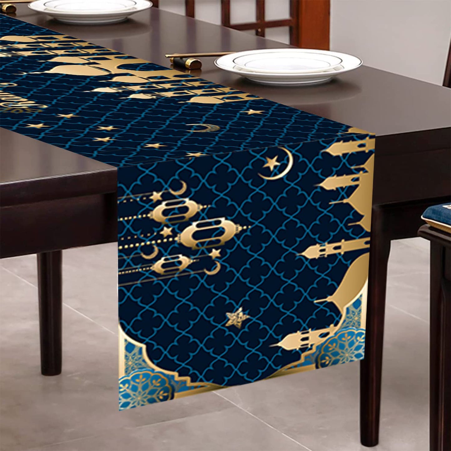 Ramadan Mubarak Table Runner Table Decorations - Ramadan Mosque Lantern Islamic Happy Ramadan Mubarak Party Supplies Decorations, 13.8x71 inches