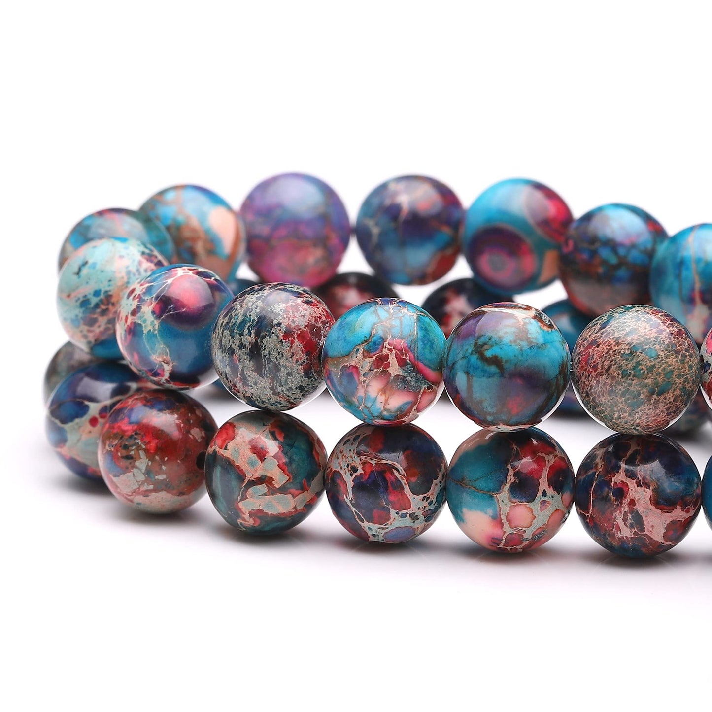 Youngbling Natural Gemstone Beads for Jewelry Making,8mm Blue Imperial Jasper Polished Round Smooth Stone Boho Beads,Genuine Real Stone Beads for Bracelet Necklace 15 Inch(Blue Imperial Jasper,8mm)