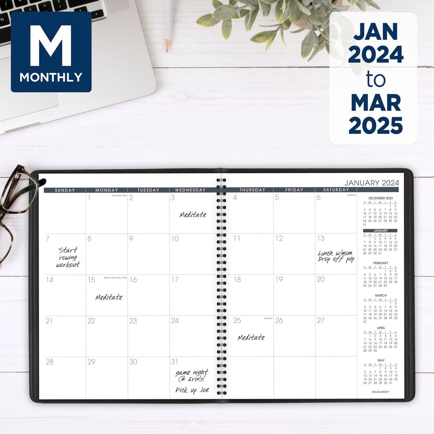 AT-A-GLANCE 2024 Monthly Planner, 9" x 11", Large, 15 Months, Black (702600524)