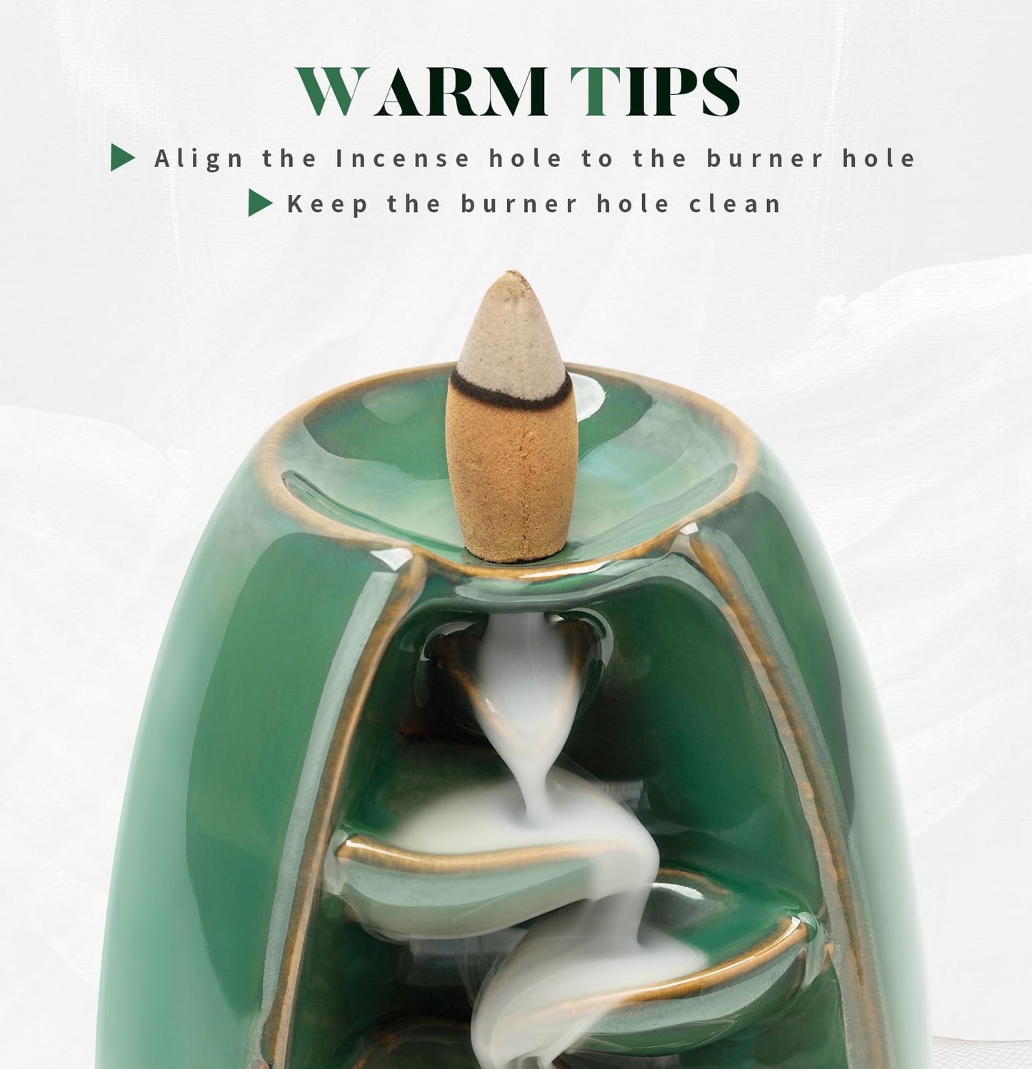 Ronlap Backflow Incense Burner, Ceramic Waterfall Incense Burner Holder with 120 Incense Cones and 30 Incense Sticks Incense Fountain Smoke Waterfall for Meditation Zen Spiritual Room Home Decor, Cyan