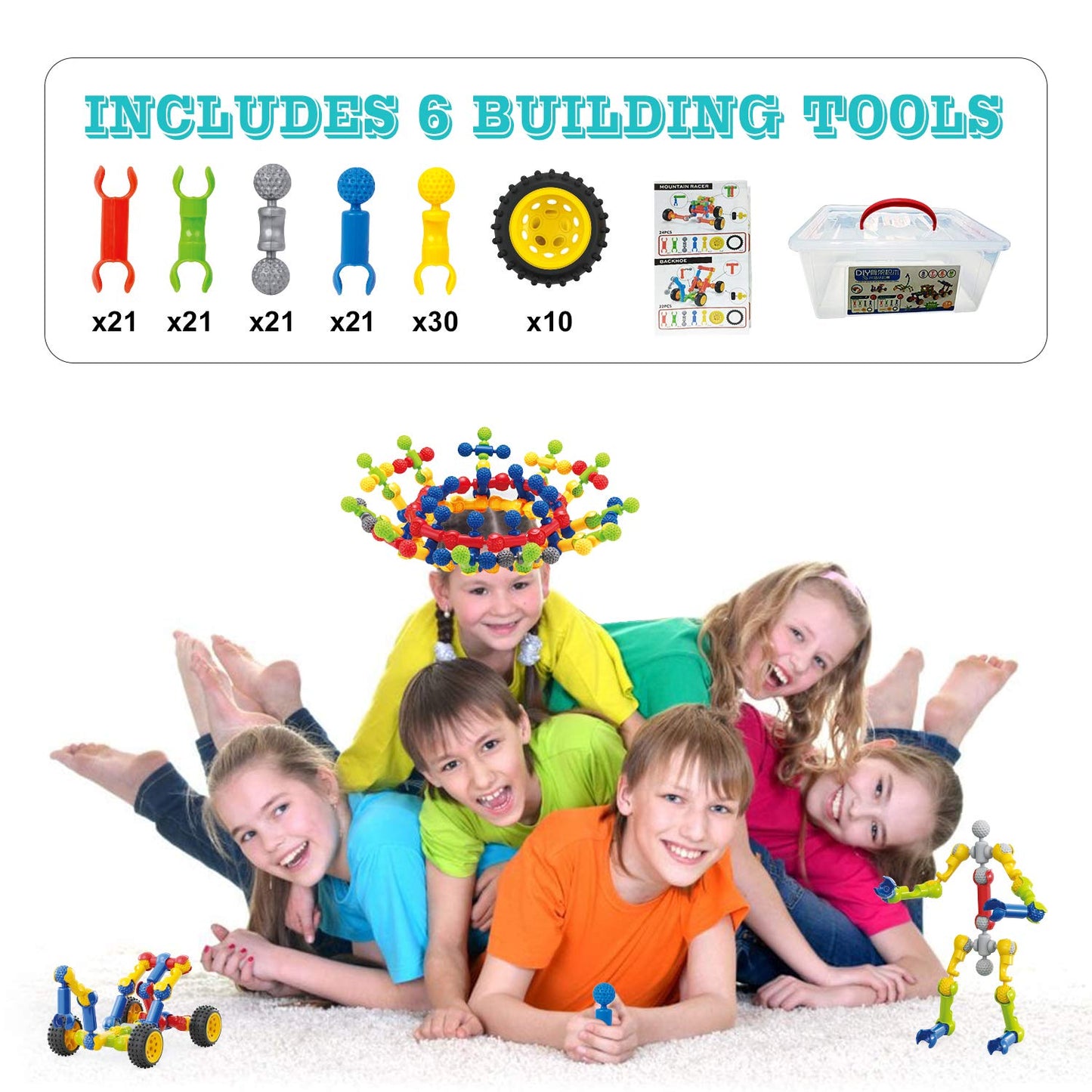 Huaker Kids Building STEM Toys,125 Pcs Educational Construction Engineering Building Blocks Kit for Ages 3 4 5 6 7 8 9 10 Year Old Boys and Girls,Best Gift for Kids Creative Games & Fun Activity