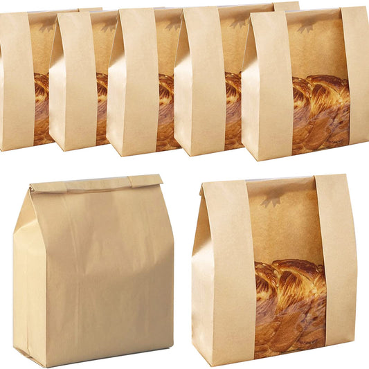 Paper Bread Bags for Homemade Bread Sourdough Bread Bags Large Paper Bakery Bag with Window for Baked Food Packaging Storage,Label Seal Sticker Included Pack of 25(13.7x8.2x3.5 inch)