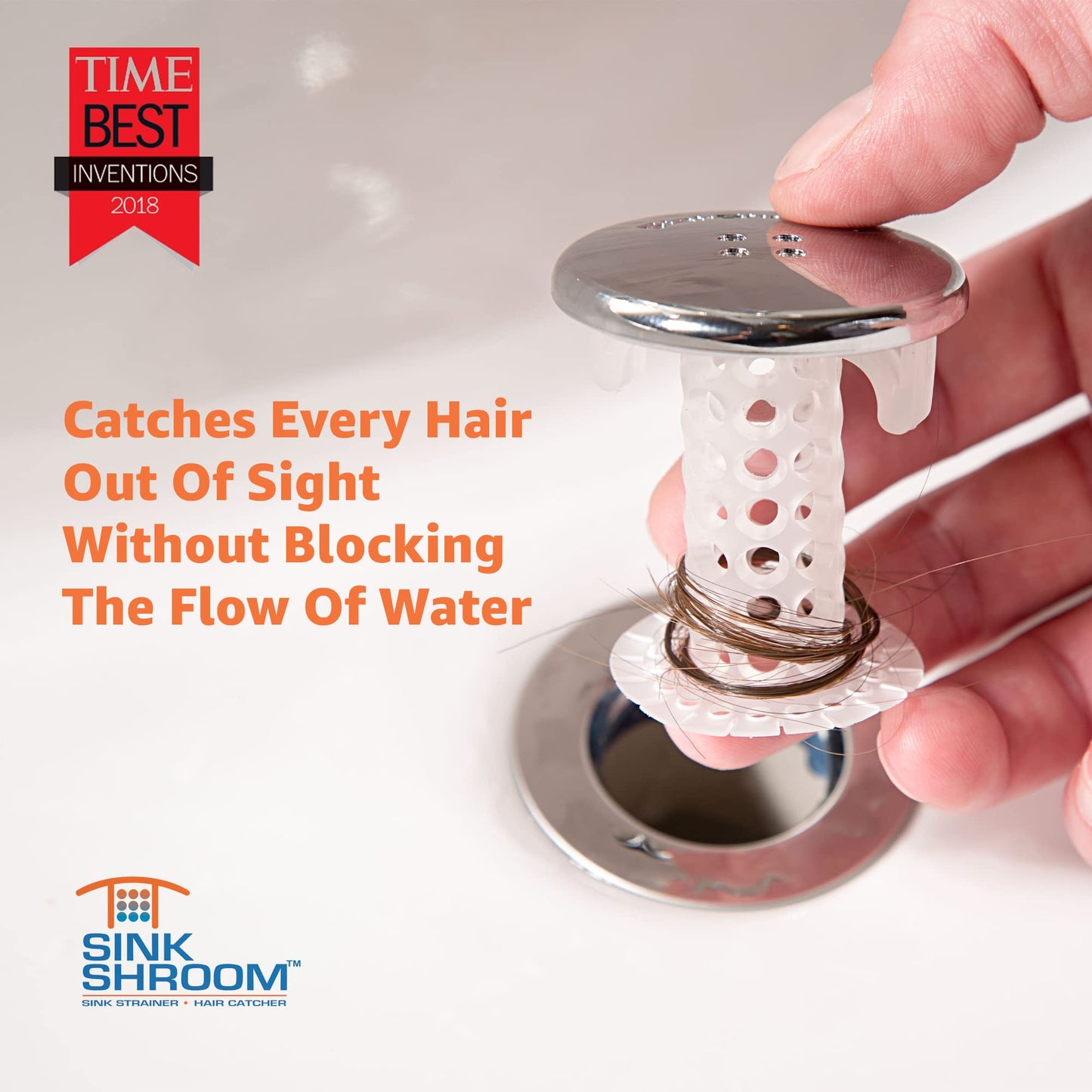SinkShroom Revolutionary Bathroom Sink Drain Protector Hair Catcher, Strainer, Snare, Sinkshroom Chrome Edition, 1" -1.4"