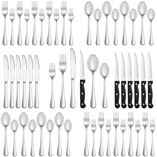 24 Pcs Silverware Set with Steak Knives Service for 4,Stainless Steel Flatware, Mirror Polished Cutlery Utensil Set,Home Kitchen Eating Tableware Set,Include Fork Knife Spoon Set,Dishwasher Safe