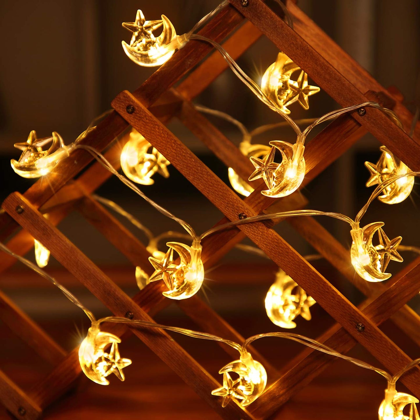 Frienda Moon Star String Lights for Eid Decorations, 6.6 ft 20 LEDs Ramadan Festival Lights, Fairy String Lights Battery Operated Indoor Outdoor, Warm White