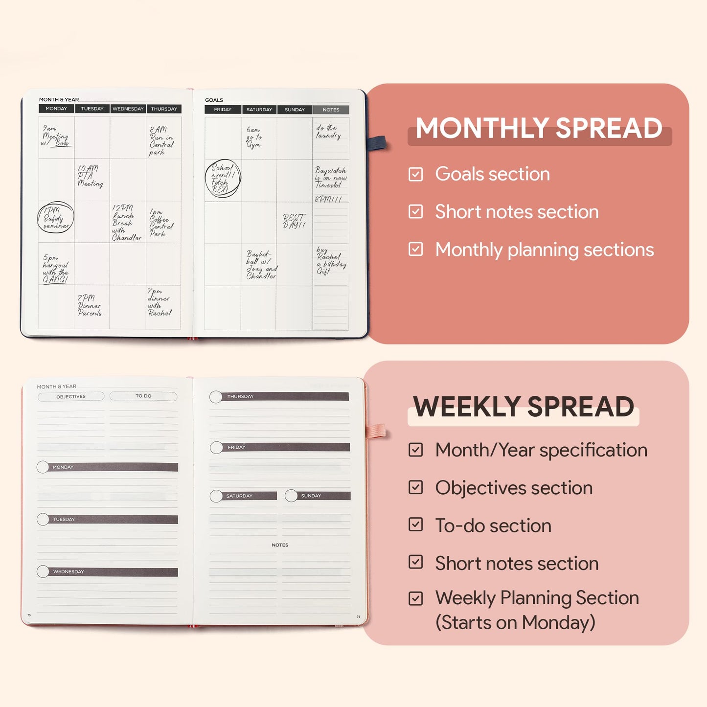 Little More Undated Planner Weekly and Monthly for Productivity - Goals Planner, Adhd Planner, To Do List Notebook - A5 (5.5”x8.5") Weekly Monthly Planner Undated with Stickers - Rose Gold