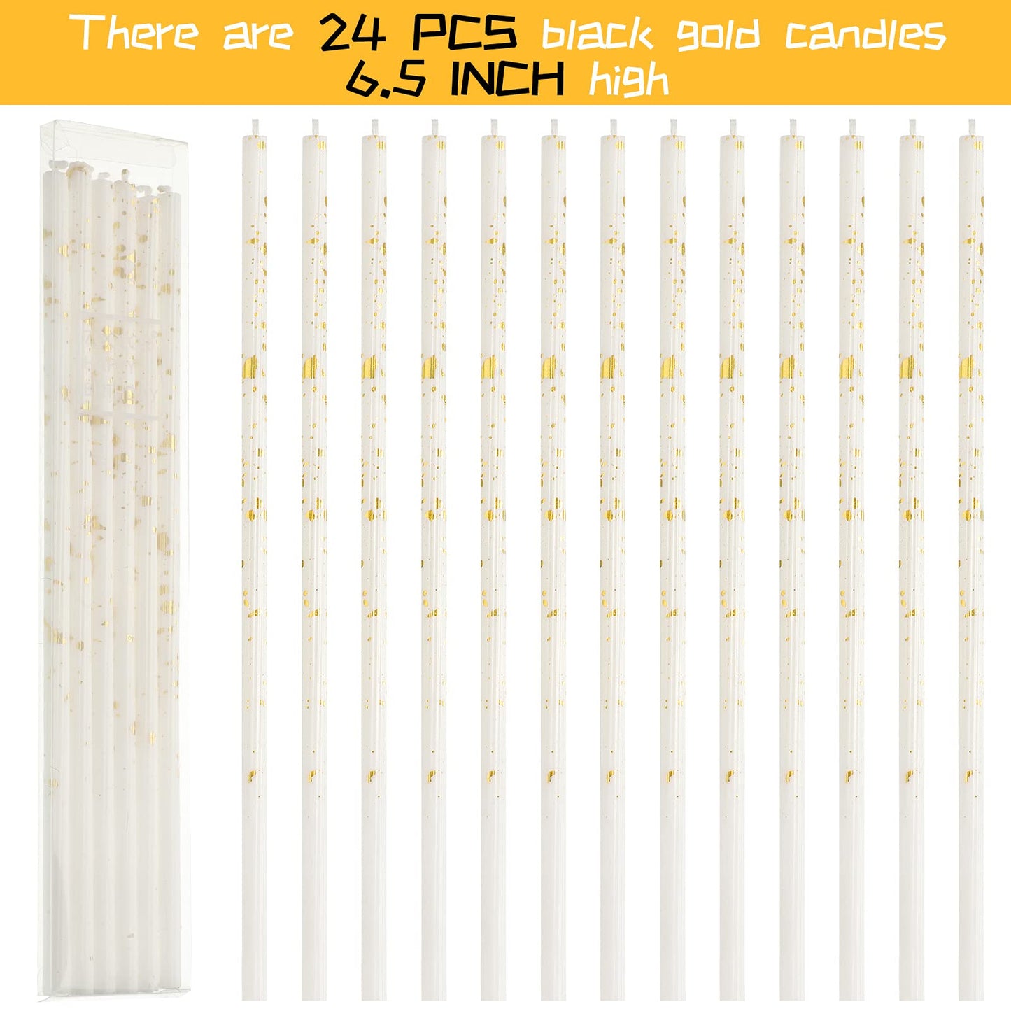 Threlaco 24 Pieces Birthday Candles Long Thin Cake Candle Cupcake Candles for Birthday Wedding Anniversary Graduation Retirement Party Decoration (White Gold)
