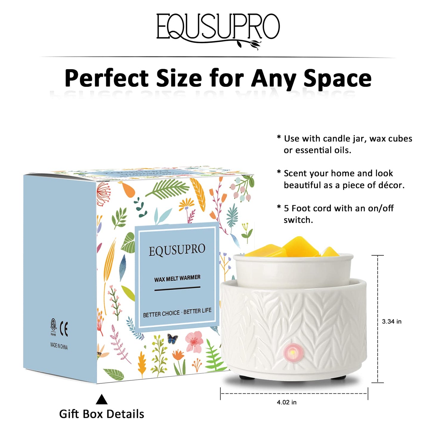 Wax Melt Warmer for Scented Wax Melts 3-in-1 Electric Ceramic Candle Wax Warmer Burner Fragrance Wax Melter for Home Office Bedroom Gift & Decor (Leaf)