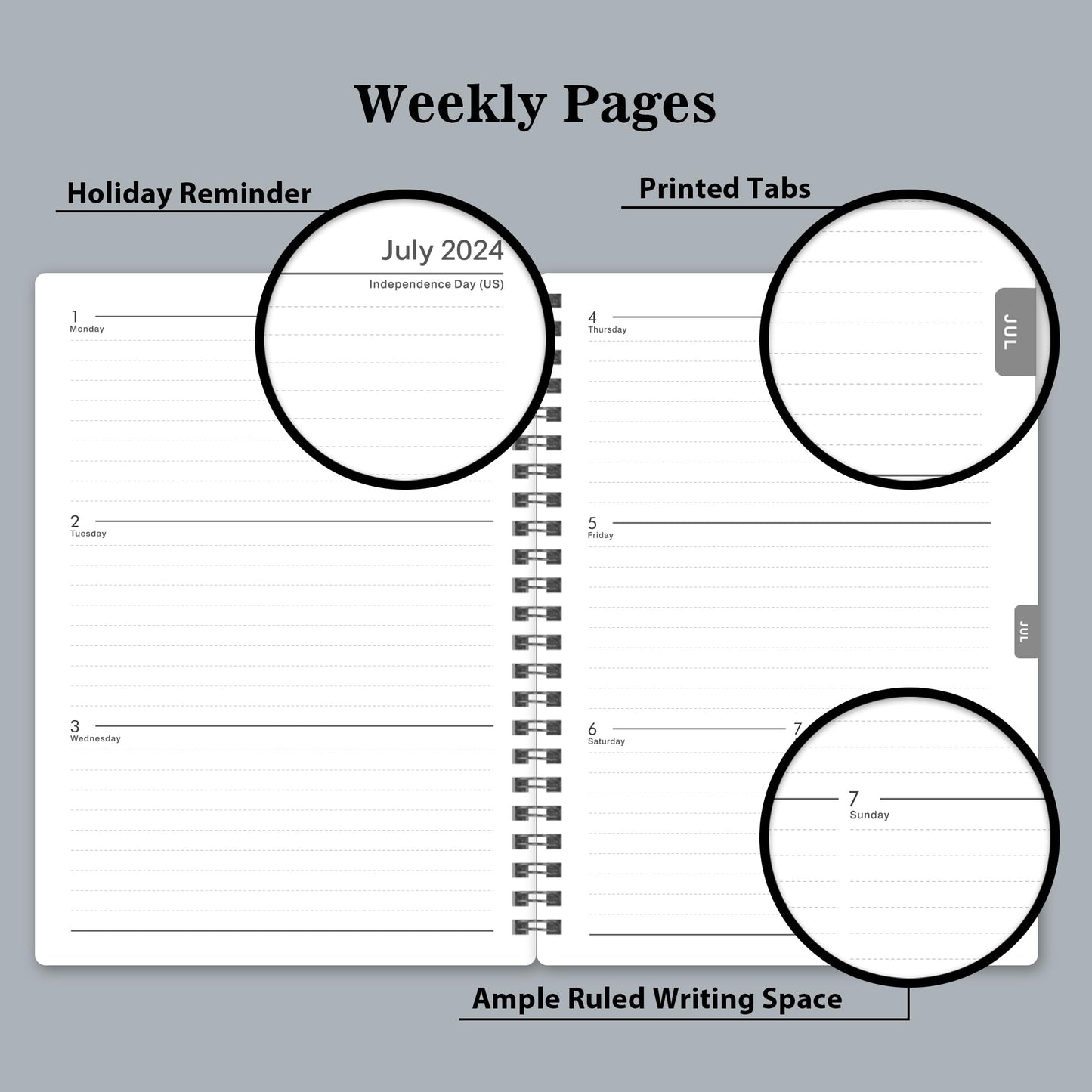 2024 Planner - Planner 2024 with Weekly & Monthly Spreads, Jan 2024 - Dec 2024, 6.25" × 8.3", Strong Twin-Wire Binding, Round Corner, Flexible Cover, Monthly Tabs