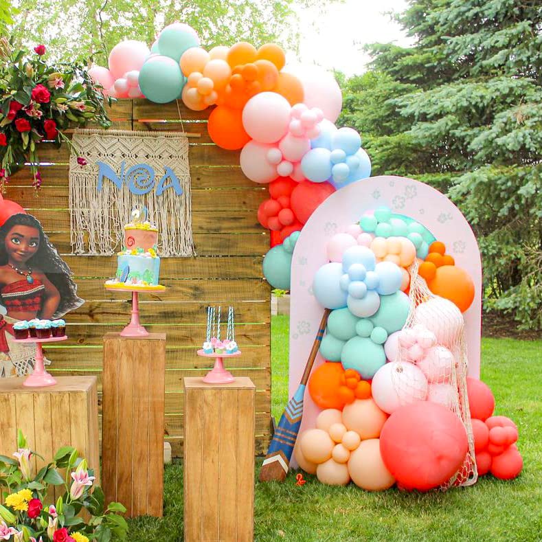 Pinbra Pastel Balloons Garland Kit Coral Balloons Teal Blue Balloons Champagne and Baby Pink Matte Balloons Gold Metallic Balloons for Baby Shower Rainbow Birthday Weeding Anniversary Decorations