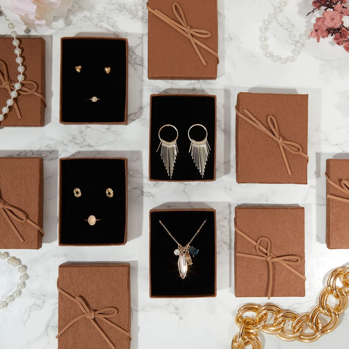 Small Jewelry Gift Boxes for Necklace, Earring, Ring, Pendant, Bracelet, Anklet, Jewelry Holder, Packaging Box with Lids, Bow, Velvet Inner (3.7 x 2.9 x 1.3 Inch, 12 Pack)