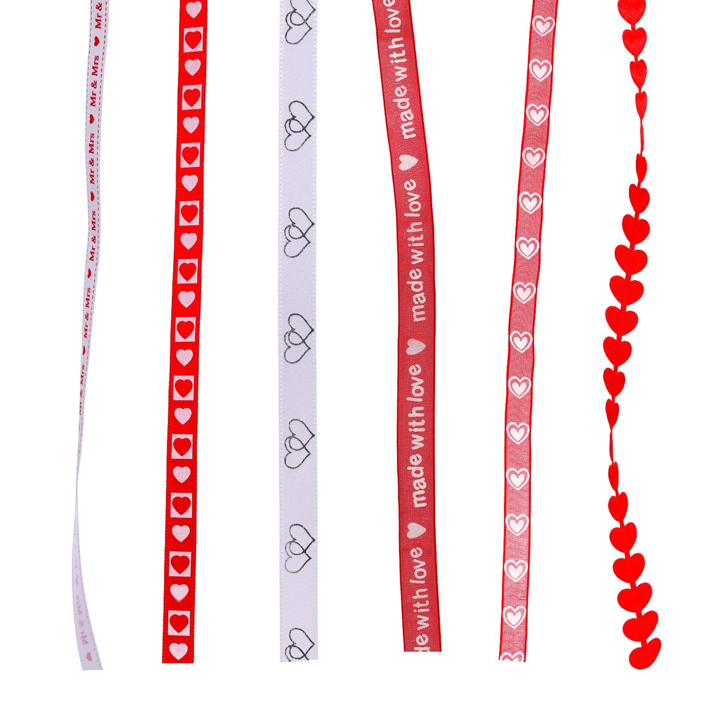 Zhanmai 6 Pieces Valentine's Day Ribbons Printed Heart Wired Ribbons Craft Satin Ribbons for Gift Wrapping DIY Supplies