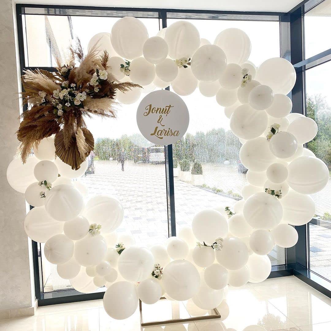 Bezente White Balloons Latex Party Balloons, 100 Pack 12 inch Round Helium Balloons for White Themed Wedding Graduation Birthday Party Backdrop Decorations