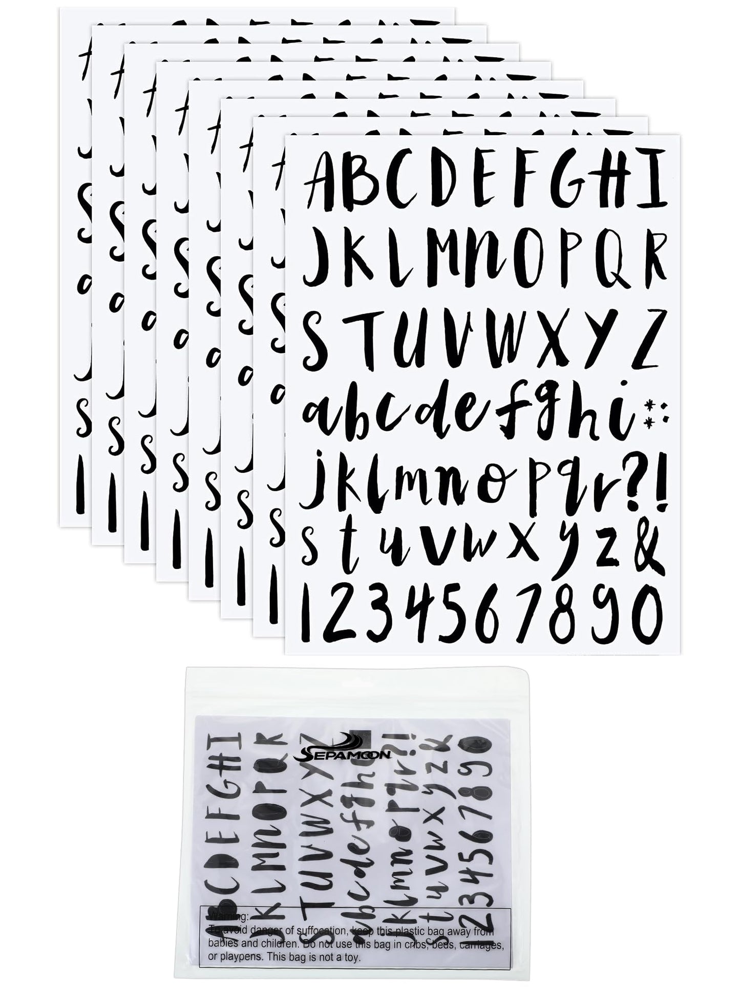 Somush 8 Sheets Self Adhesive Vinyl Letters Numbers, Alphabet Stickers Numeric Stickers Script Pantry Labels Die Cut Numbers Kit for Signs, Window, Door, Containers, Jar Labels, 1 Inch, Black