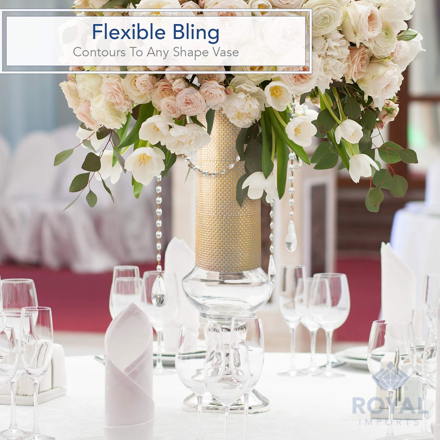 Royal Imports Diamond Sparkling Rhinestone Bling Wrap Ribbon Bulk DIY Roll - Event Decorations, Wedding Cake, Bridal/Baby Shower, Birthday, Arts & Crafts, Party Decorations - 30 Ft - 1 Roll - Gold