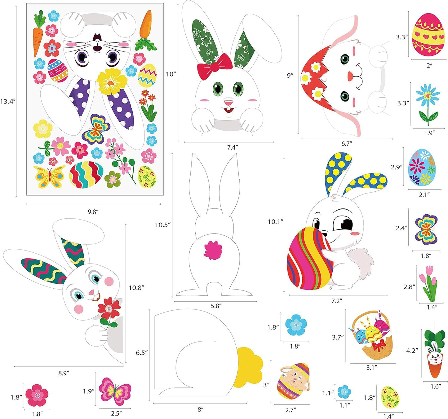 361PCS Easter Bunny Window Cling Decorations - Egg Hunt Games Decals Home Party Ornaments