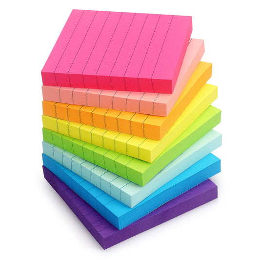 8 Pads Lined Sticky Notes 3x3 Sticky Notes with Lines Self-Stick Note Pads 8 Bright Multi Colors, 85 Sheets/Pad