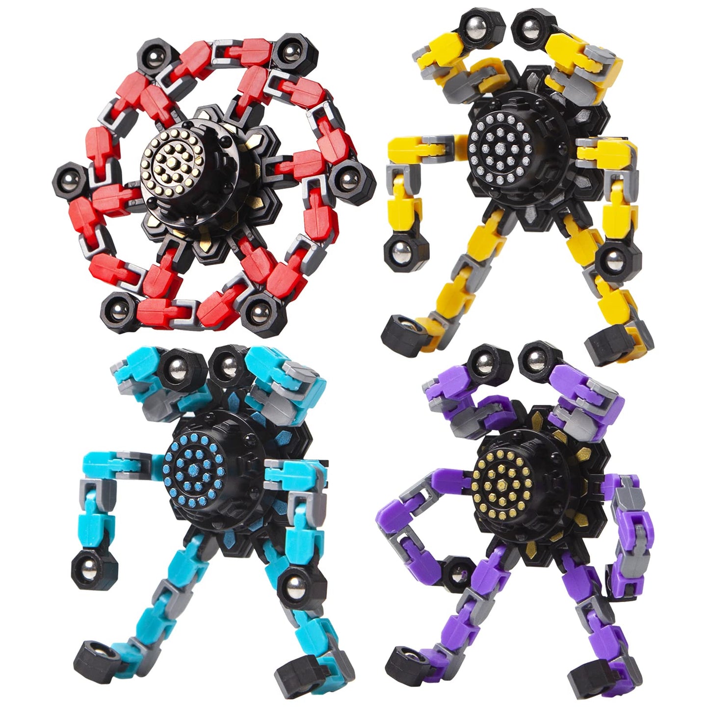 Transformable Fidget Spinners 4 Pcs for Kids and Adults Stress Relief Sensory Toys for Boys and Girls Fingertip Gyros for ADHD Autism for Kids Gifts (Fidget Toys 4pc)