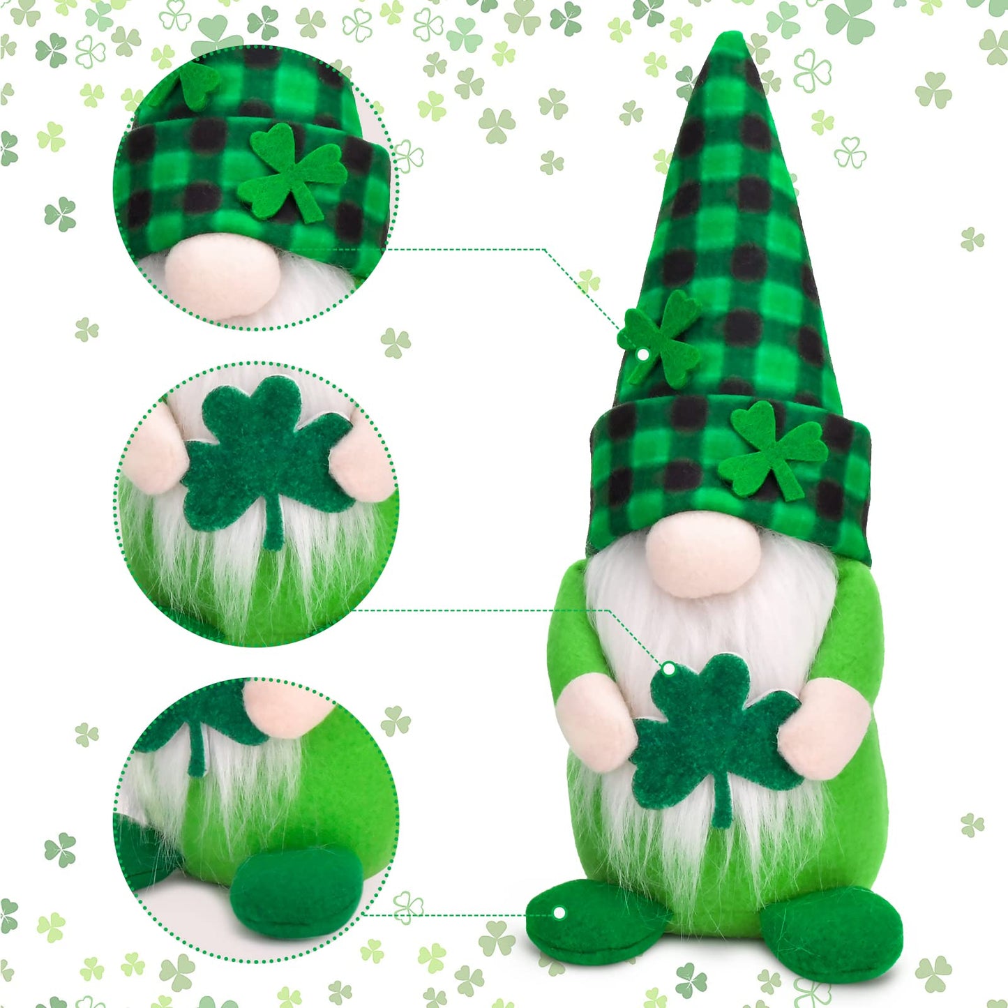 St Patricks Day Gnomes Decorations, 2 Pack Gnomes Plush Lucky Green Shamrock Home Table Decor Ornaments for Irish Saint Patrick's Day