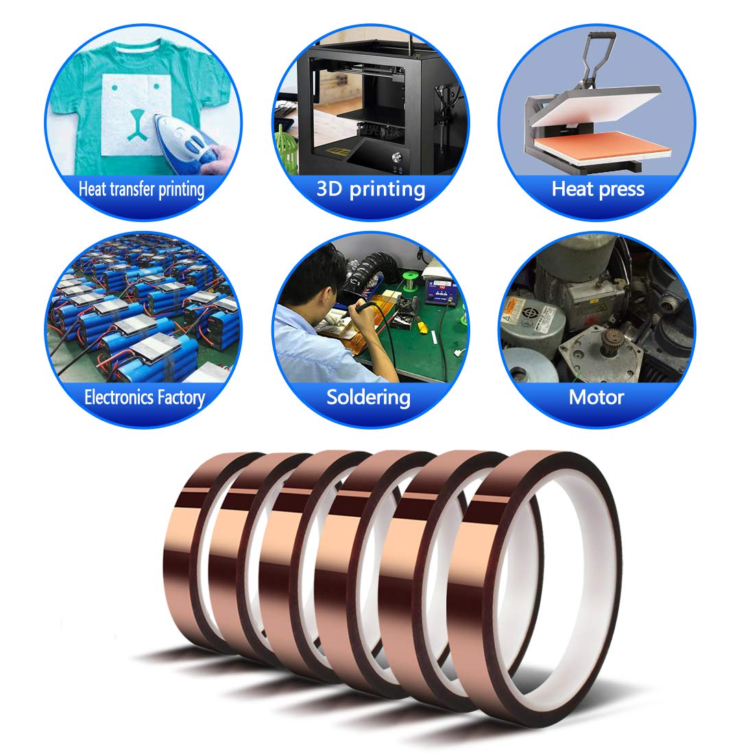 MEBMIK Heat Tape for Sublimation Transfer, Heat Resistant, Adhesive Transfer Tape, Thermal, No Residue, 6 Rolls 10mm x33m(108ft)