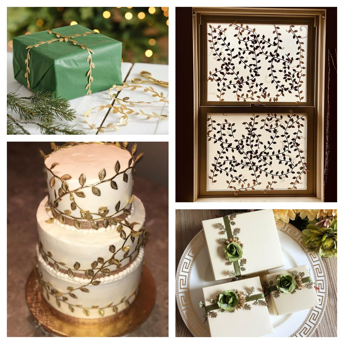 Green Leaf Ribbon 20 Yards Artificial Green Leaves Trim Rope Garland Leaf String for Gift Wrapping Party Wedding Home Decorations