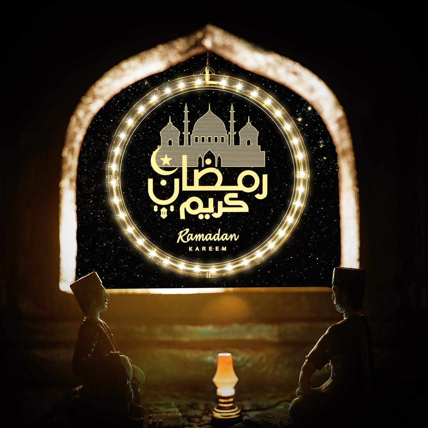 Hiboom 3D Eid Ramadan Lights, Moon and Star Castle Islam Eid Mubarak Decorations, Ramadan Decorations for Home Indoor, Islam Fairy Window Lights Wall Bedroom Party Decor(Castle Style)