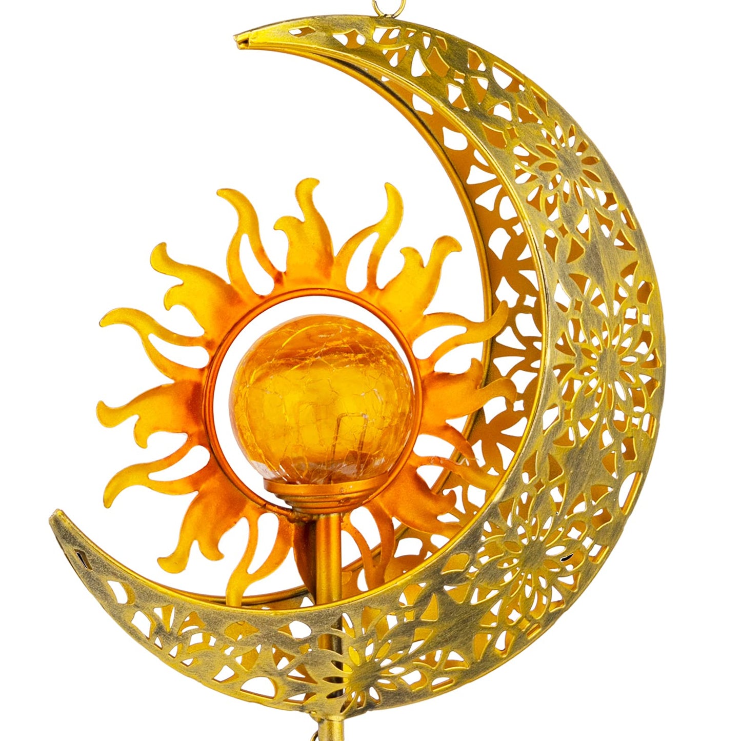 JYPS Sun Moon Solar Wind Chimes for Outside Crackle Glass Ball Waterproof Wind Chimes Outdoor Clearance Deep Tone Garden Decor Birthday Unique Gifts for Women Mom Grandma Windchimes Gardening