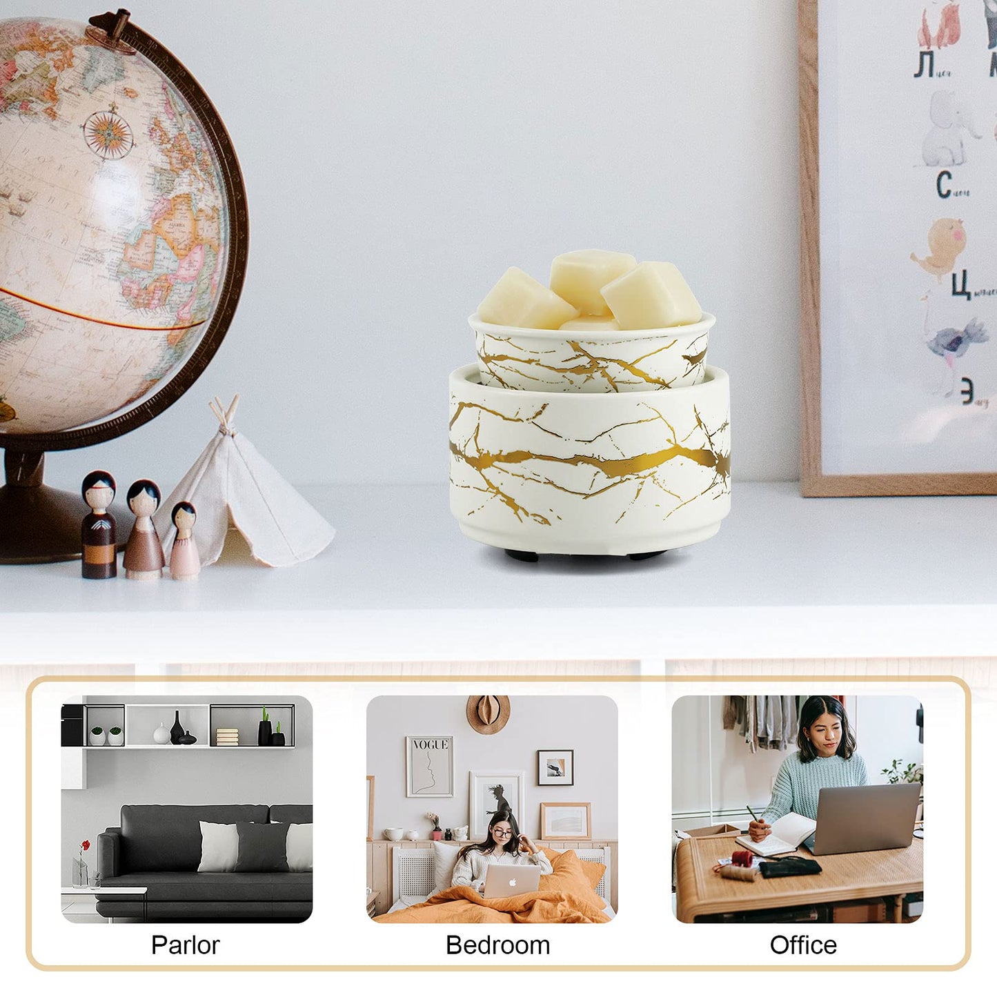 PALANCHY Wax Melt Warmer Ceramic 3-in-1 Oil Burner Electric Candle Wax Warmer Burner Melter Fragrance Warmer for Scented Waxs Home Office Bedroom Aromatherapy Gift& Décor