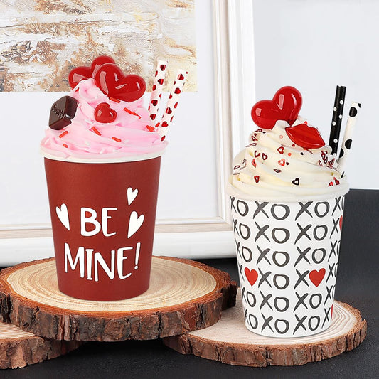 AKEROCK Valentines Day Decor, 2 PCS Paper Cups Filled with Artificial Whipped Cream for Table, Tiered Tray, Kitchen Coffee Bar - Valentines Day Decorations for the Home