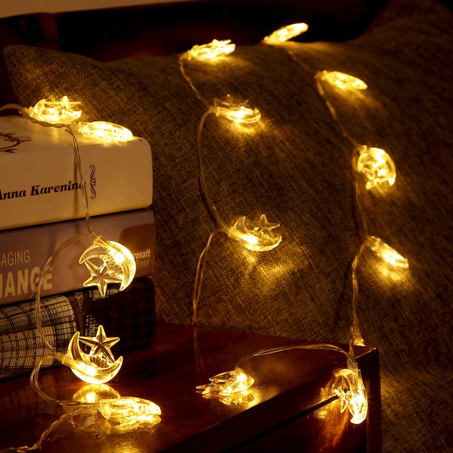 Frienda Moon Star String Lights for Eid Decorations, 6.6 ft 20 LEDs Ramadan Festival Lights, Fairy String Lights Battery Operated Indoor Outdoor, Warm White