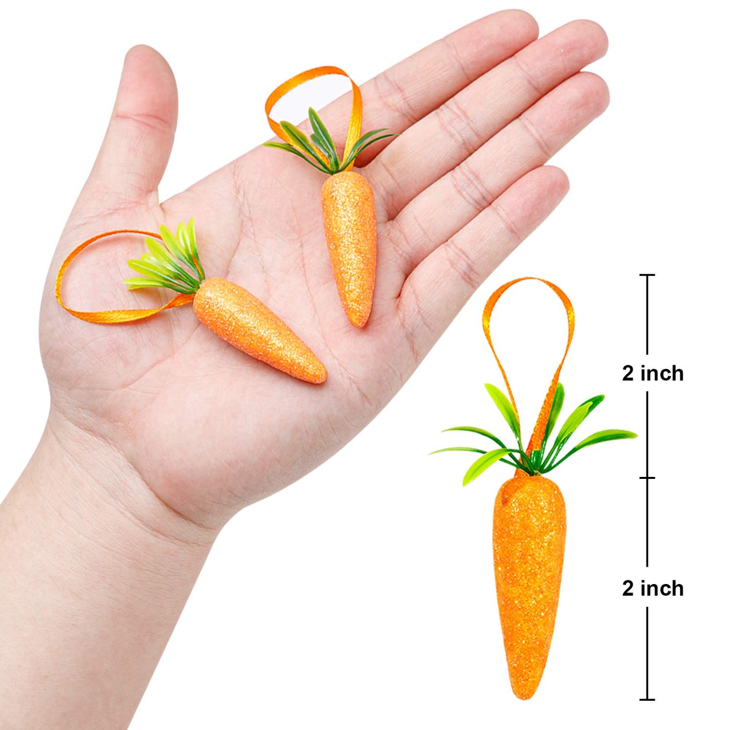 Easter Carrot Hanging Ornaments - 12Pcs Premium Foam Glitter Artificial Carrots for Easter Decoration