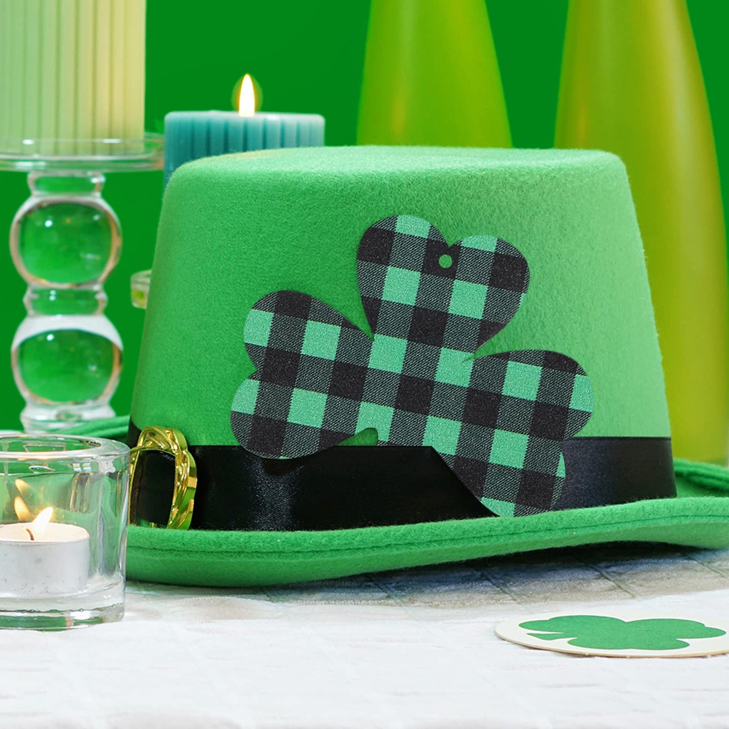 24 Pcs St Patricks Day Decorations Shamrocks Wooden Ornaments Wooden Shamrocks Clover Ornament Shamrock Wooden Cutouts Hanging Ornament with Rope for St Patrick's Day Tree Table Decor (Simple Style)