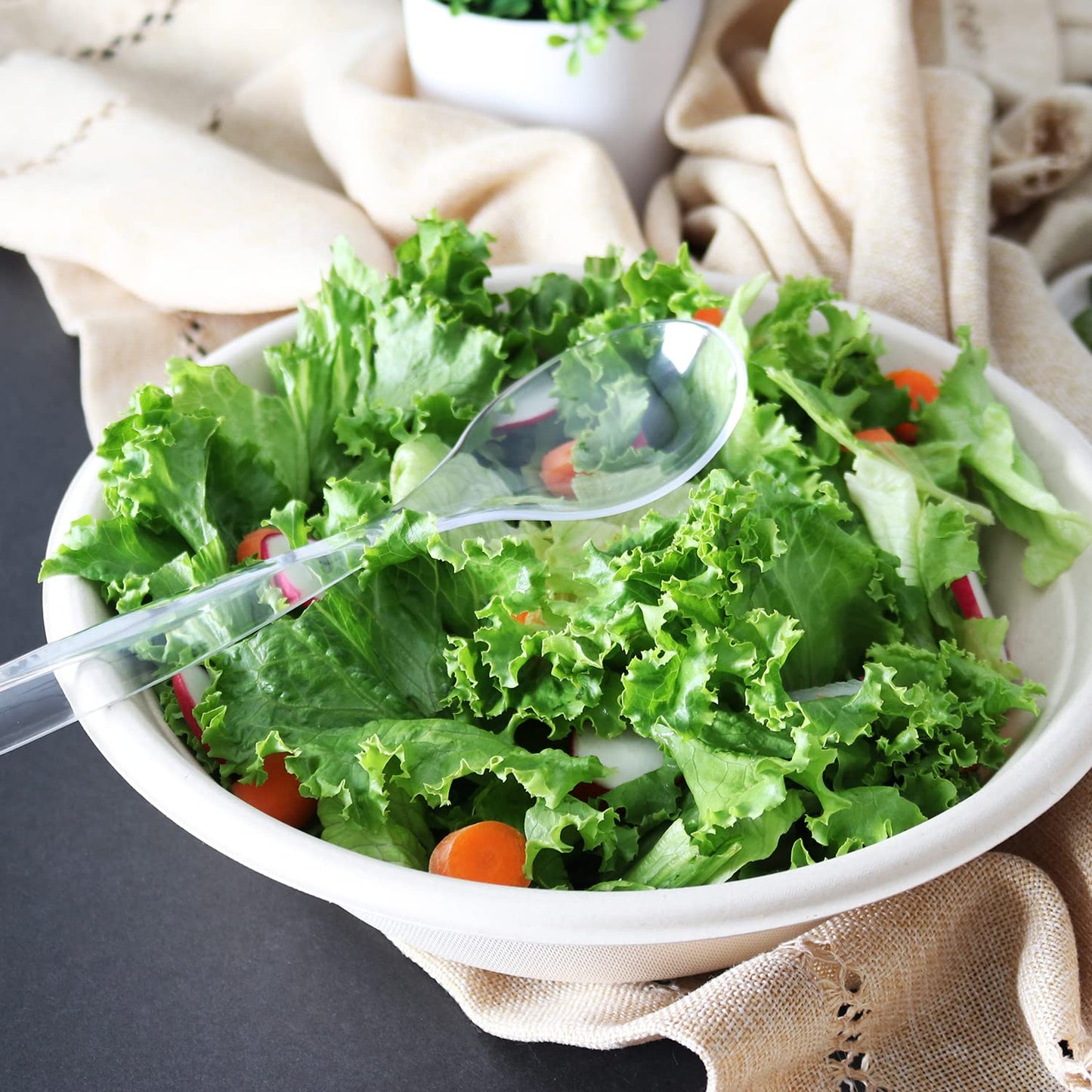 Set of 12 - Heavy Duty Disposable Plastic Serving Utensils, Four 10” Spoons and Forks, Four 6-1/2” Tongs,Clear