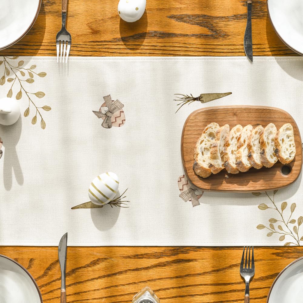 Artoid Mode Carrots Rabbit Bunny Happy Easter Table Runner, Spring Summer Seasonal Holiday Kitchen Dining Table Decoration for Indoor Outdoor Home Party Decor 13 x 72 Inch