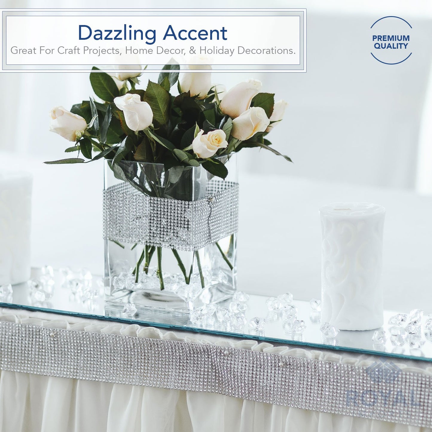 Royal Imports Diamond Sparkling Rhinestone Bling Wrap Ribbon Bulk DIY Roll - Event Decorations, Wedding Cake, Bridal/Baby Shower, Birthday, Arts & Crafts, Party Decorations - 30 Ft - 1 Roll - Gold