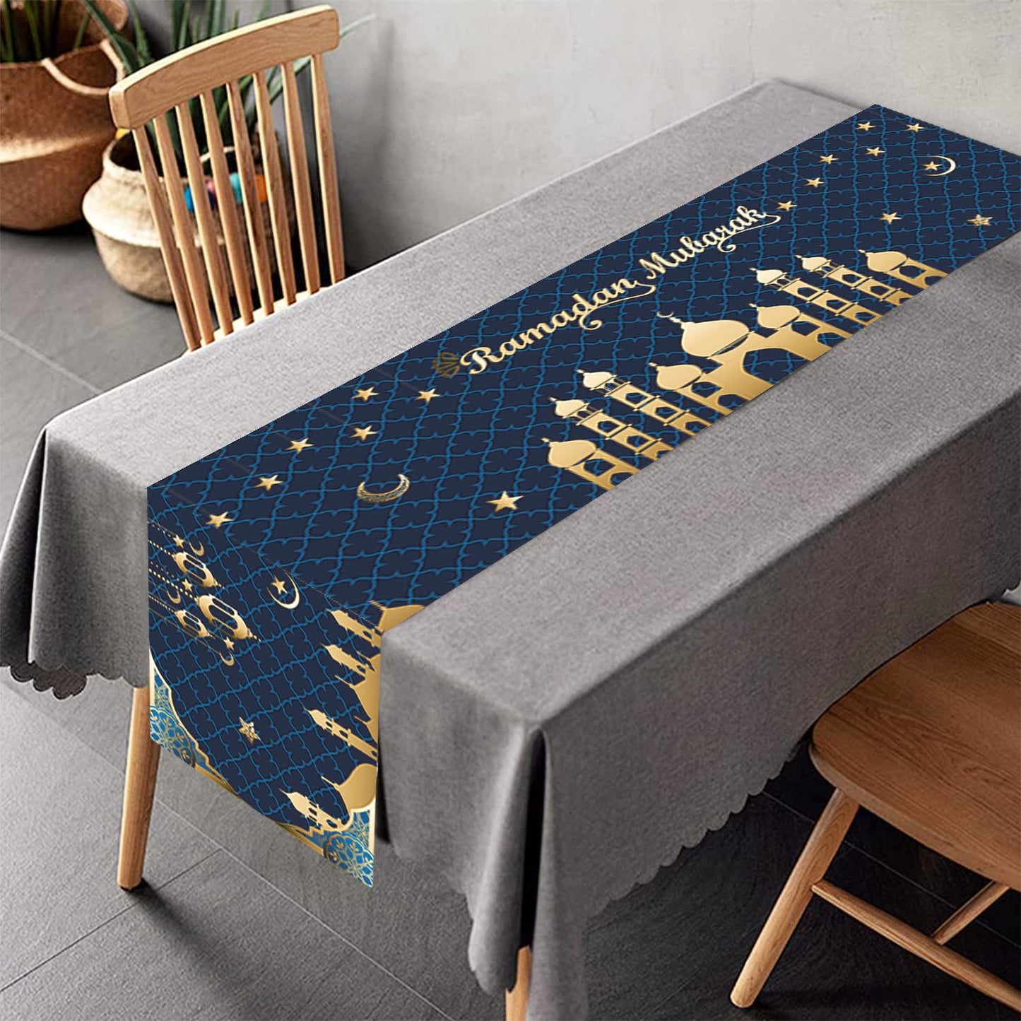 Ramadan Mubarak Table Runner Table Decorations - Ramadan Mosque Lantern Islamic Happy Ramadan Mubarak Party Supplies Decorations, 13.8x71 inches