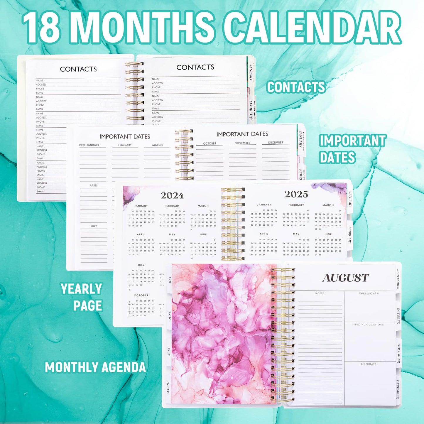 Montcool Planner 2024-2025 7.9" x 9.8", Large 18 Months Daily Weekly Monthly Planner Yearly Agenda Jan. 2024–Jun. 2025, Page Tabs, Separator Page, Pocket Folder, Bookmark, Sticky Note Set
