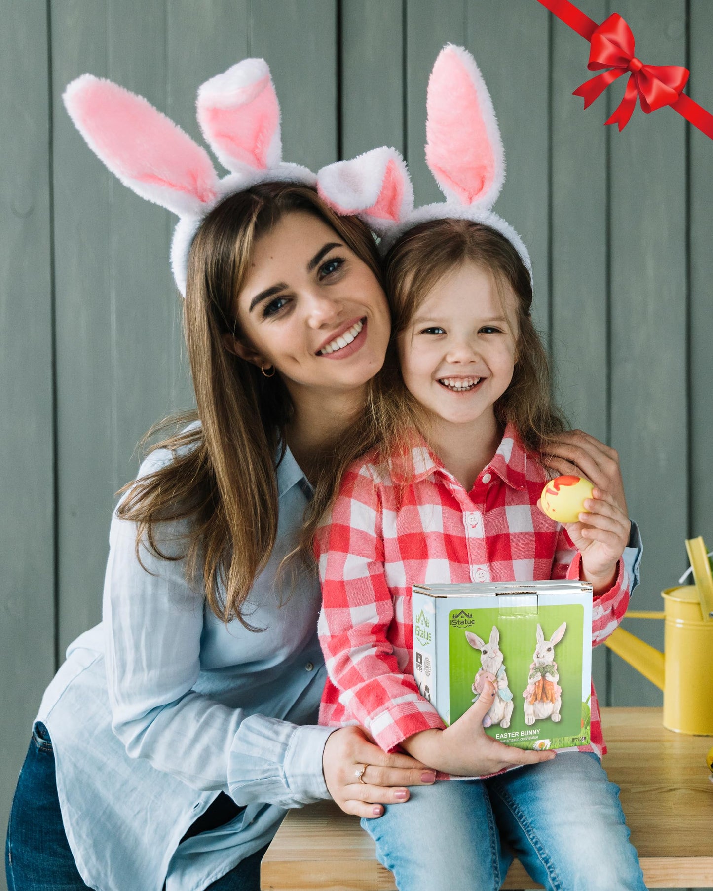 iStatue Easter Bunnies, Set of 2 Resin 5'' Bunny Figurines with Resurrection Eggs and Carrots - Hand-Painted Statue Spring Easter Decorations for The Home Decor Office Gift (Easter Bunnies)