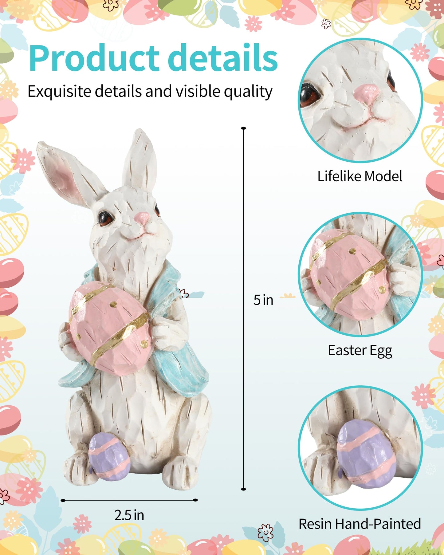 iStatue Easter Bunnies, Set of 2 Resin 5'' Bunny Figurines with Resurrection Eggs and Carrots - Hand-Painted Statue Spring Easter Decorations for The Home Decor Office Gift (Easter Bunnies)