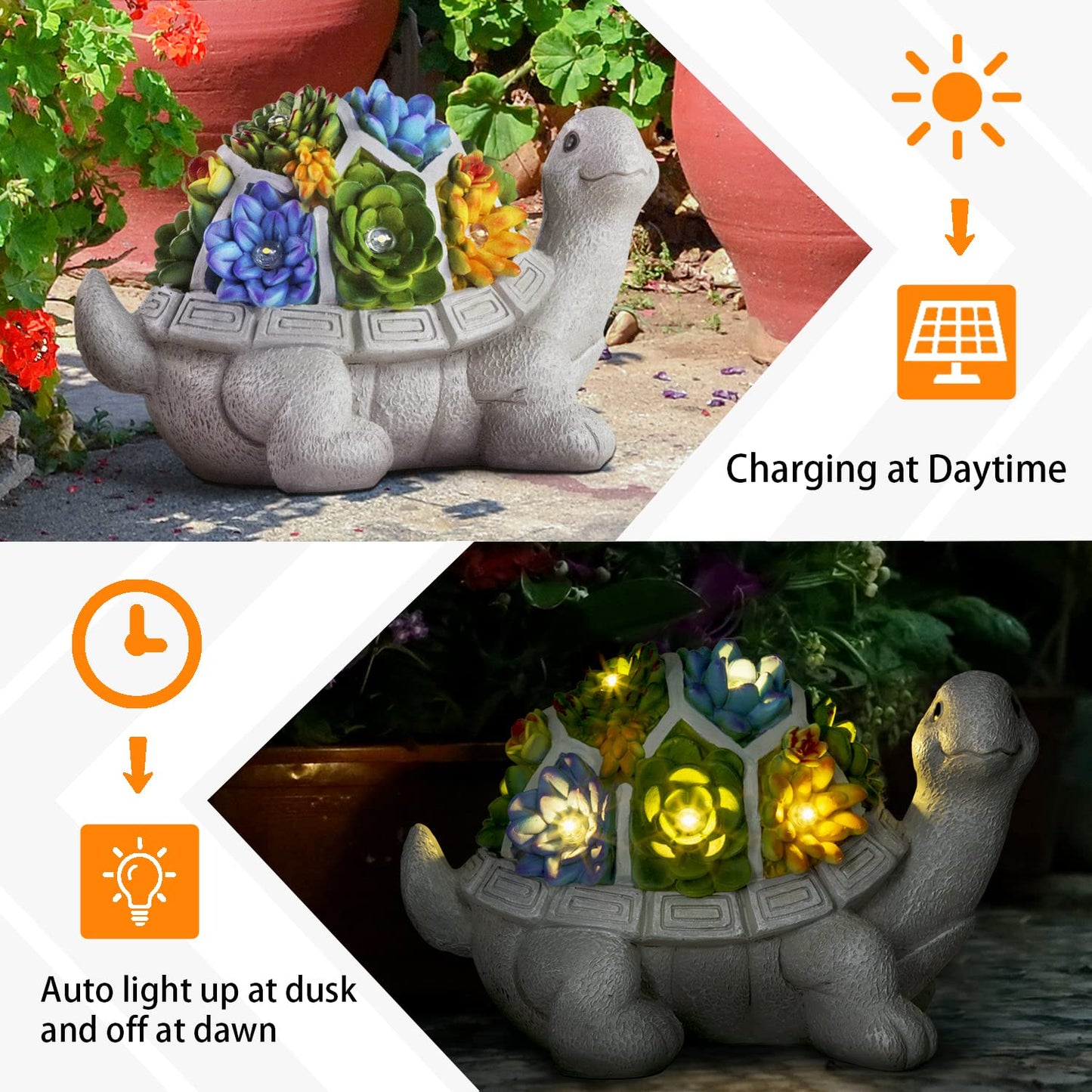 LESES Garden Statues, Turtle Garden Decor Clearance Solar Statue with 7 LED Lights Outdoor Ornament for Outside, Turtle Garden Figurines Cute Decorations for Patio Yard Lawn Gifts