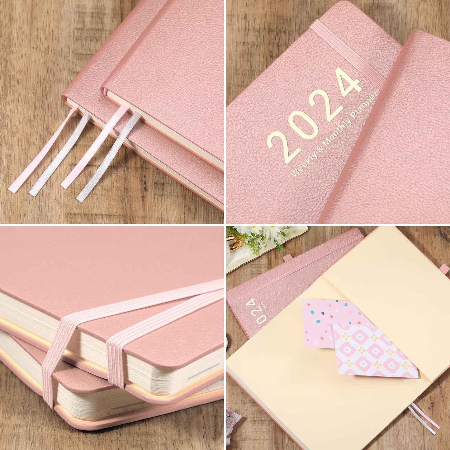 2024 Planner - 2024 Weekly Monthly Planner, January 2024 - December 2024, 8.5" x 11", Leather Cover Planner 2024 with Thick Paper, Back Pocket with Notes Pages - Rose Gold
