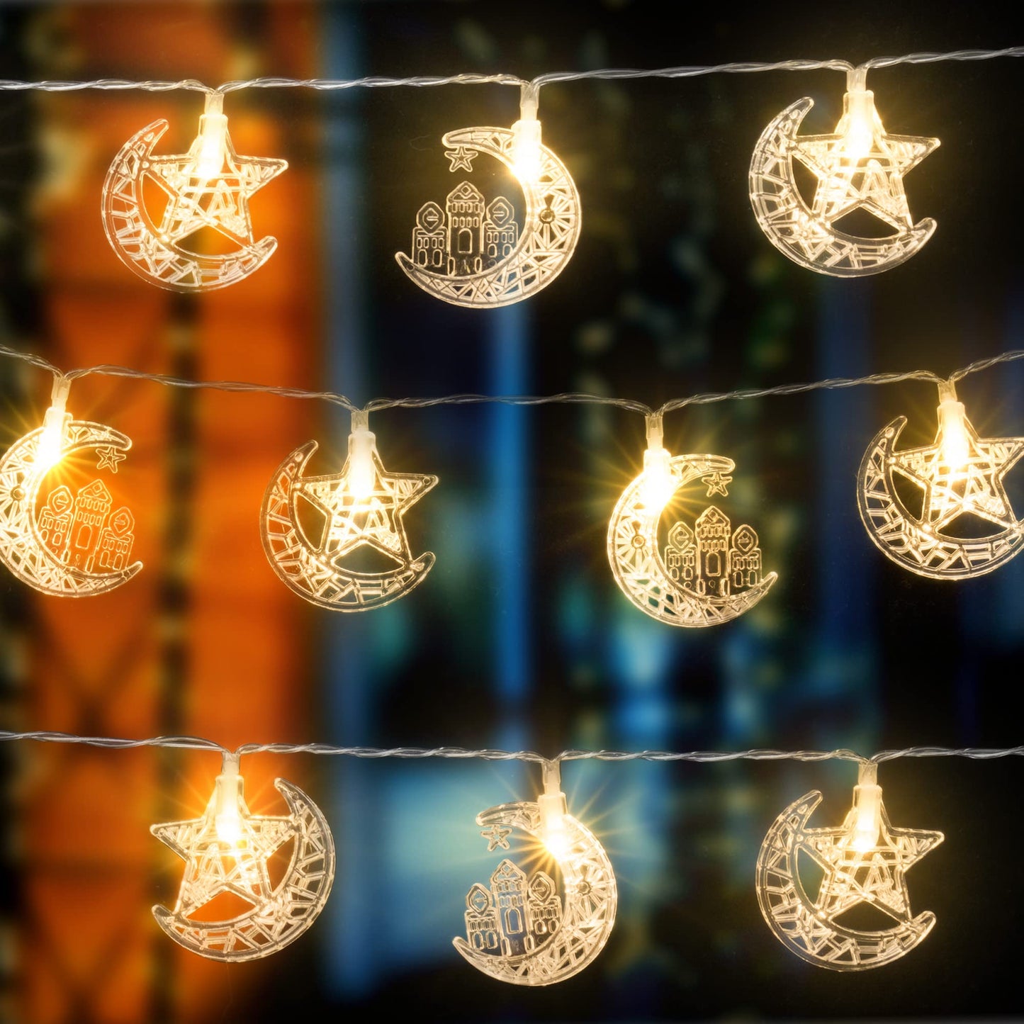 Ramadan Star Moon Castle String Lights, 2 Modes Eid Mubarak String Light Decor Battery Powered, Warm White Islamic Decor for Bedroom Wall Window Home Indoor Outdoor Party (6.5 ft 20 LEDs)